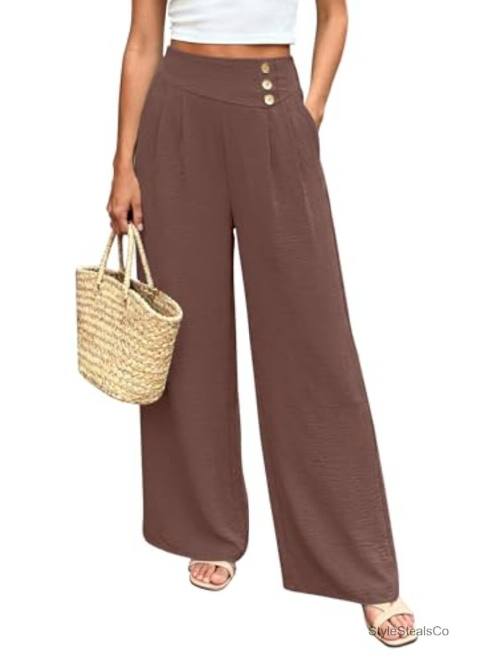 Women's Wide Leg Palazzo Pants High Waist Flowy Lounge Trousers with Pockets